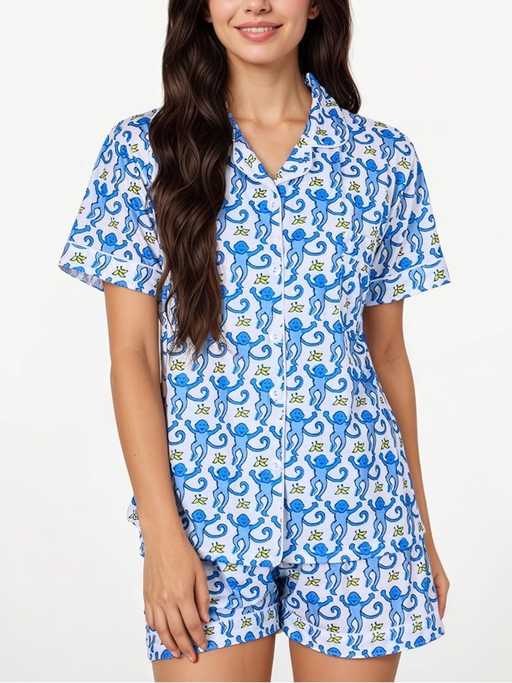 Blue Monkey Satin Pajama Set - Picture 1 of 4